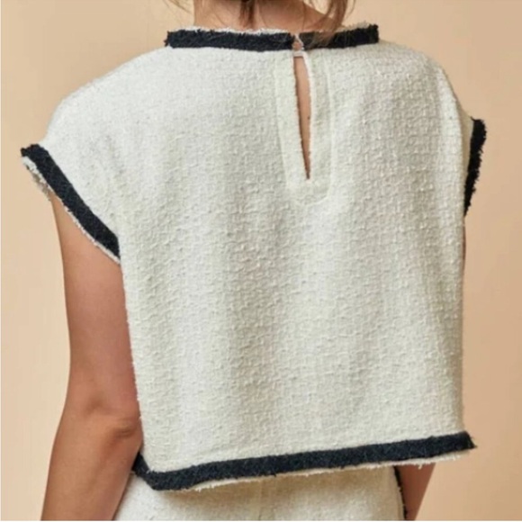 Lalavon Textured Tweed Ivory black trim Set. NWOT. Size Large. - Picture 3 of 4